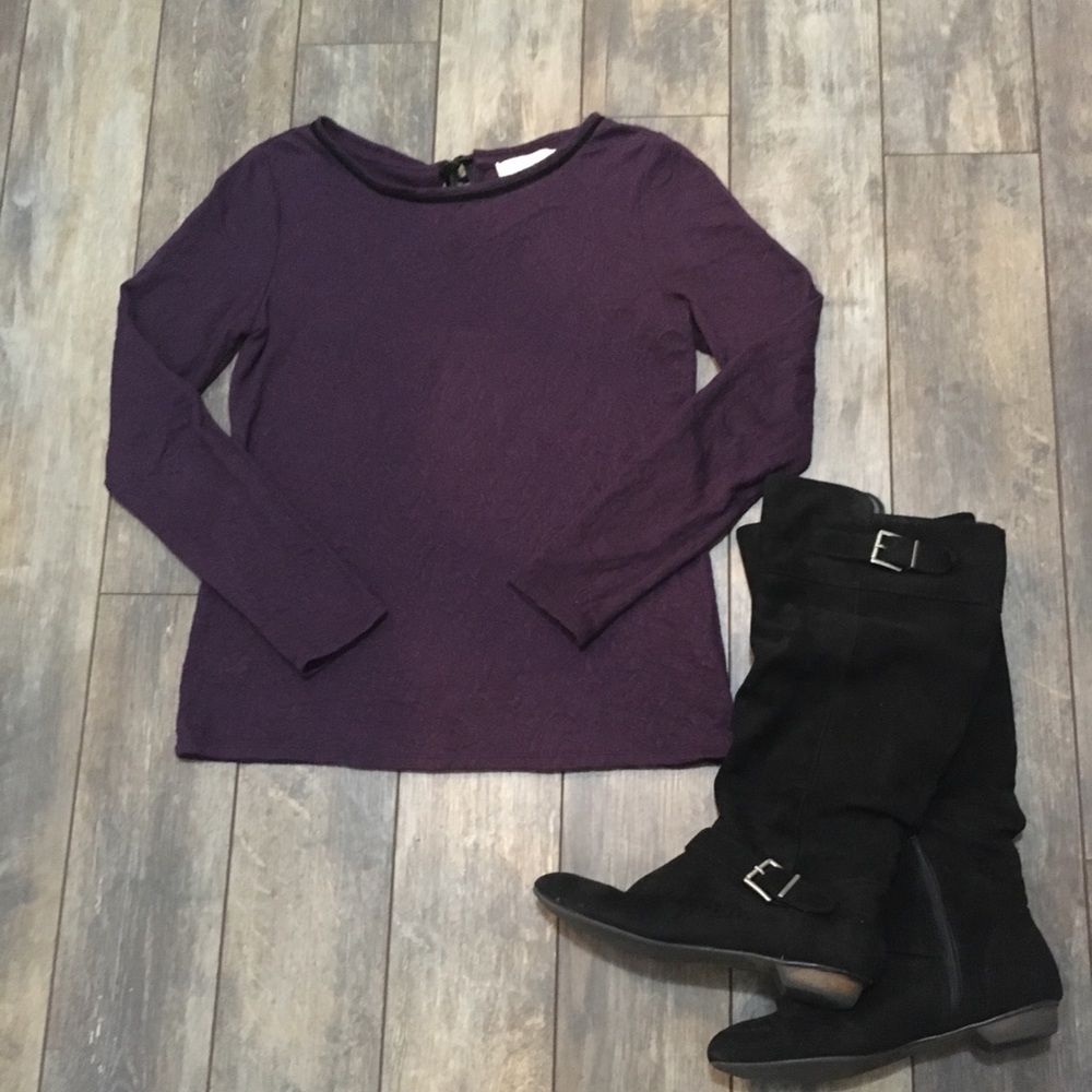 LOFT lace tie back purple top medium